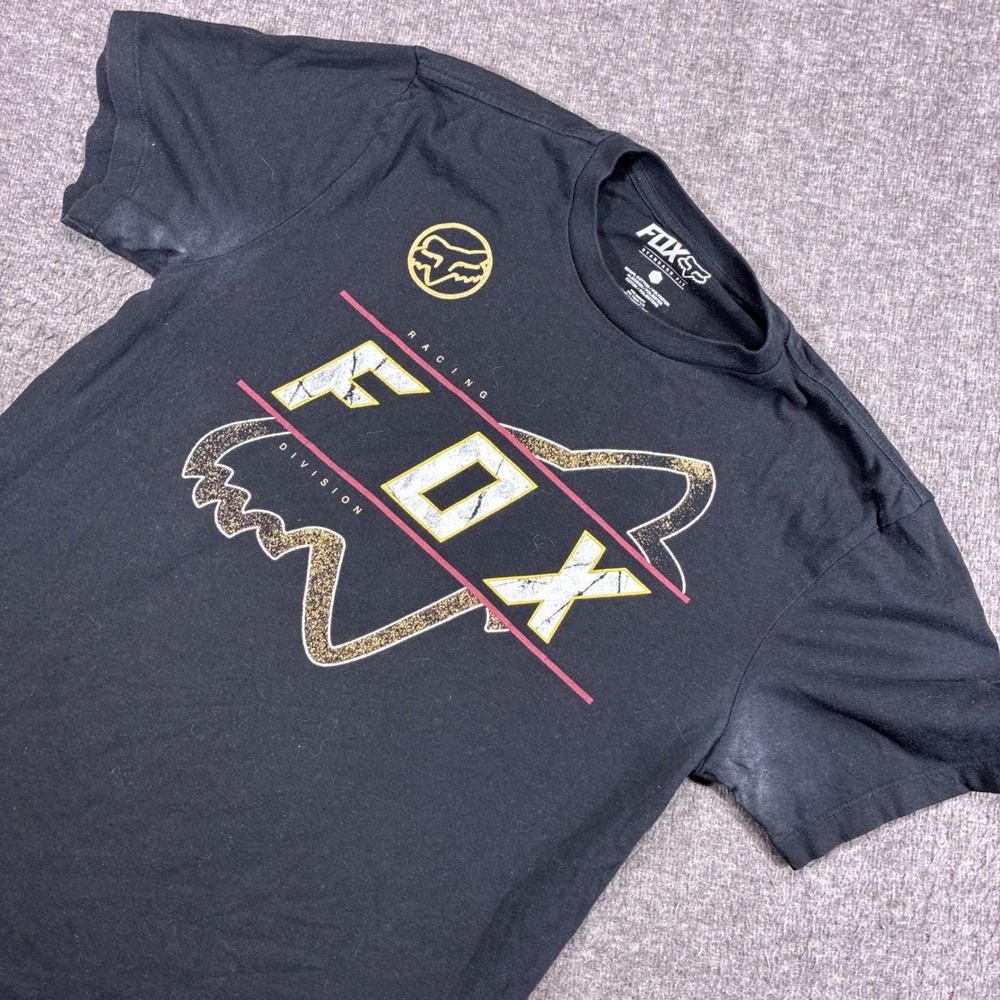 Fox Racing T-Shirt Mens Medium Black Graphic Moto Cross Division Faded MotoX